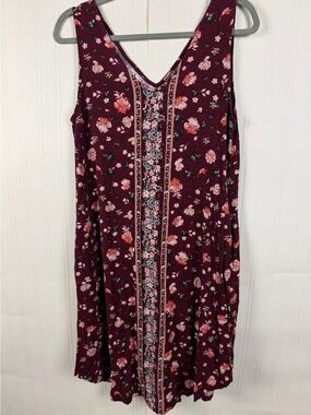 Floral V‑Neck Burgundy Tank Dress